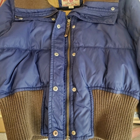 True Religion Navy & Brown Sz Large Cropped Puffer Jacket Coat - Picture 3 of 8